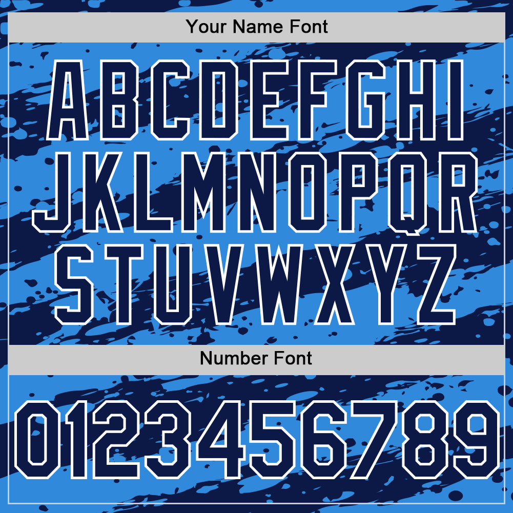 Custom Powder Blue Navy-White Splash 3D Pattern Design Bomber Full-Snap Varsity Letterman Hoodie Jacket