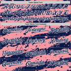 Custom Medium Pink Navy-White Splash 3D Pattern Design Bomber Full-Snap Varsity Letterman Hoodie Jacket