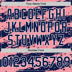 Custom Medium Pink Navy-White Splash 3D Pattern Design Bomber Full-Snap Varsity Letterman Hoodie Jacket