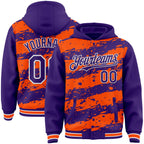 Custom Orange Purple-White Splash 3D Pattern Design Bomber Full-Snap Varsity Letterman Hoodie Jacket
