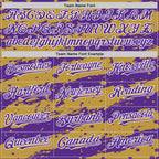 Custom Old Gold Purple-White Splash 3D Pattern Design Bomber Full-Snap Varsity Letterman Hoodie Jacket