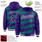 Custom Teal Purple-White Splash 3D Pattern Design Bomber Full-Snap Varsity Letterman Hoodie Jacket