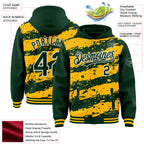 Custom Gold Green-White Splash 3D Pattern Design Bomber Full-Snap Varsity Letterman Hoodie Jacket
