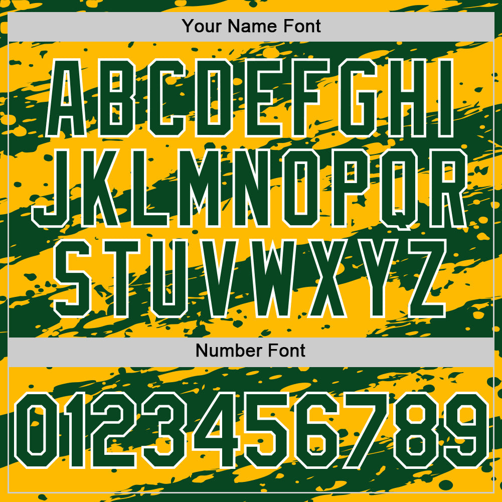 Custom Gold Green-White Splash 3D Pattern Design Bomber Full-Snap Varsity Letterman Hoodie Jacket