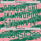 Custom Medium Pink Kelly Green-White Splash 3D Pattern Design Bomber Full-Snap Varsity Letterman Hoodie Jacket