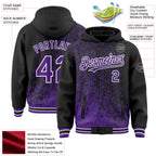 Custom Black Purple-White Abstract Fragment Art 3D Pattern Design Bomber Full-Snap Varsity Letterman Hoodie Jacket