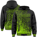 Custom Black Black-Neon Green Abstract Fragment Art 3D Pattern Design Bomber Full-Snap Varsity Letterman Hoodie Jacket