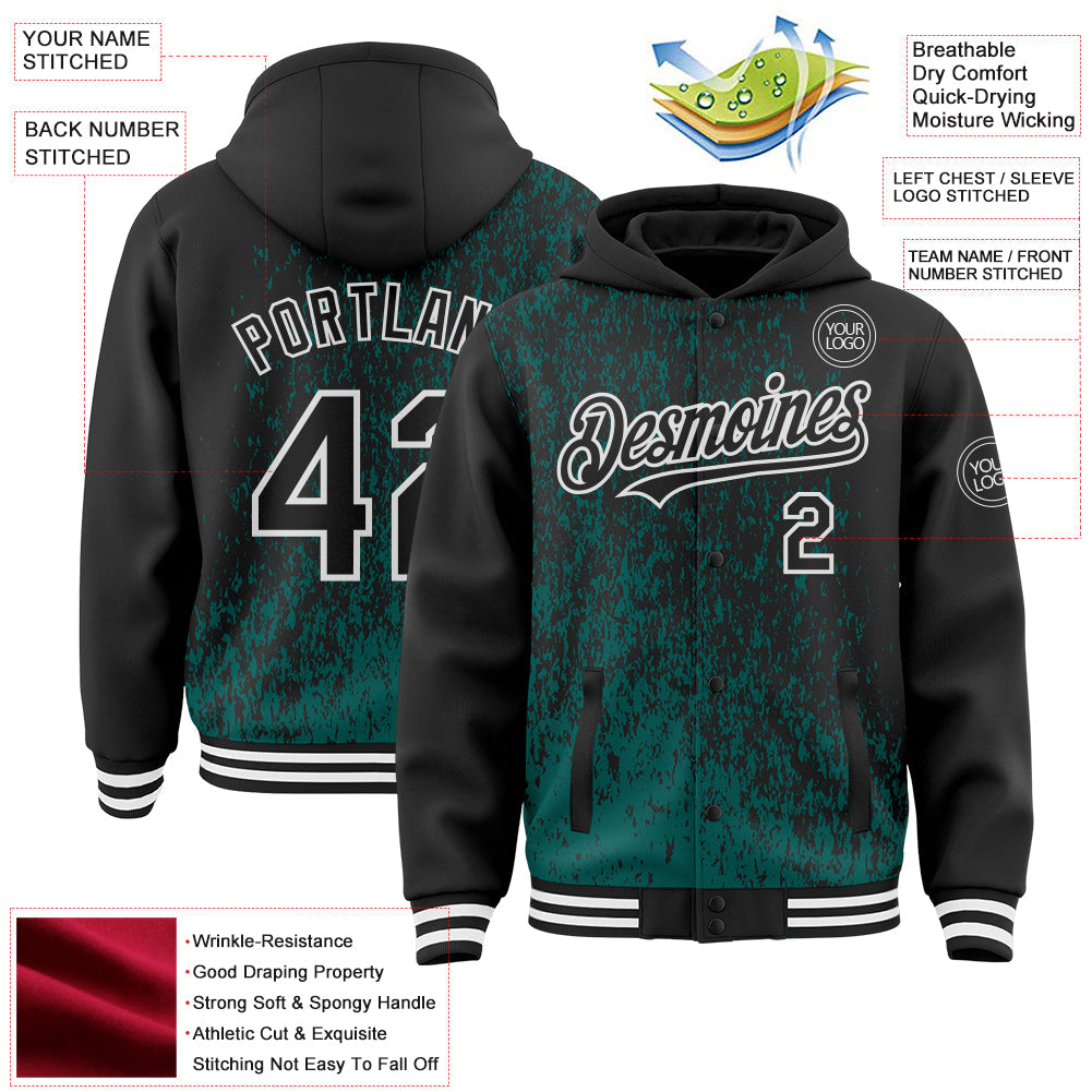 Custom Midnight Green Black-White Abstract Fragment Art 3D Pattern Design Bomber Full-Snap Varsity Letterman Hoodie Jacket
