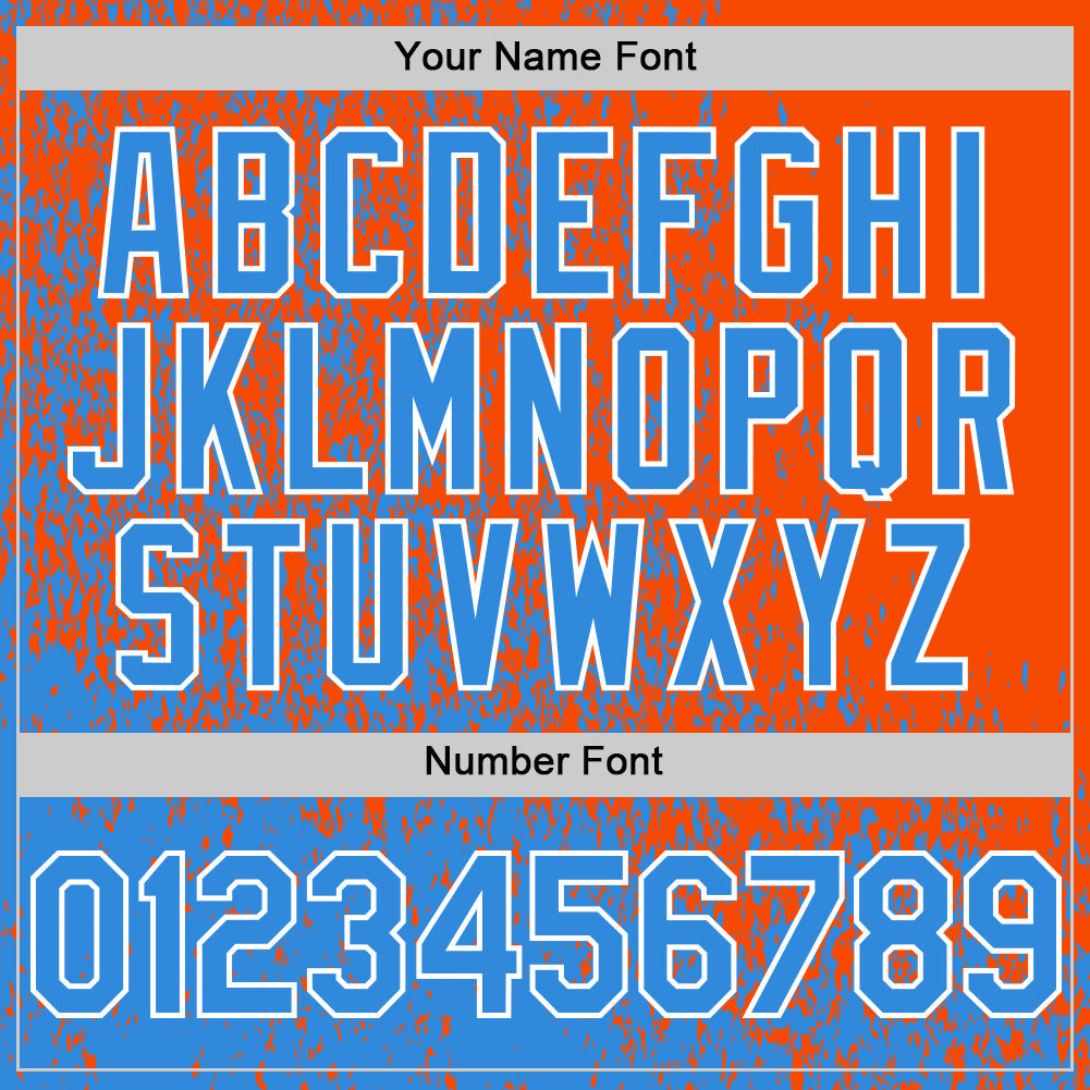 Custom Orange Powder Blue-White Abstract Fragment Art 3D Pattern Design Bomber Full-Snap Varsity Letterman Hoodie Jacket