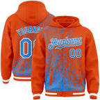 Custom Orange Powder Blue-White Abstract Fragment Art 3D Pattern Design Bomber Full-Snap Varsity Letterman Hoodie Jacket