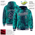 Custom Teal Navy-White 3D Pattern Design Bomber Full-Snap Varsity Letterman Hoodie Jacket