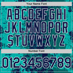 Custom Teal Navy-White 3D Pattern Design Bomber Full-Snap Varsity Letterman Hoodie Jacket