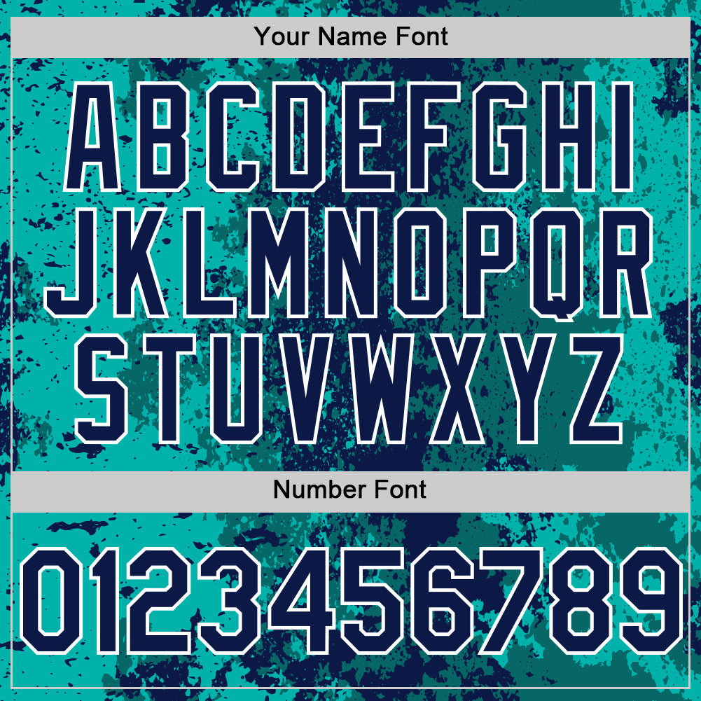 Custom Teal Navy-White 3D Pattern Design Bomber Full-Snap Varsity Letterman Hoodie Jacket