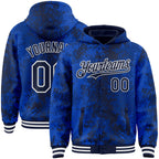 Custom Royal Navy-White 3D Pattern Design Bomber Full-Snap Varsity Letterman Hoodie Jacket