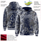 Custom Gray Navy-White 3D Pattern Design Bomber Full-Snap Varsity Letterman Hoodie Jacket