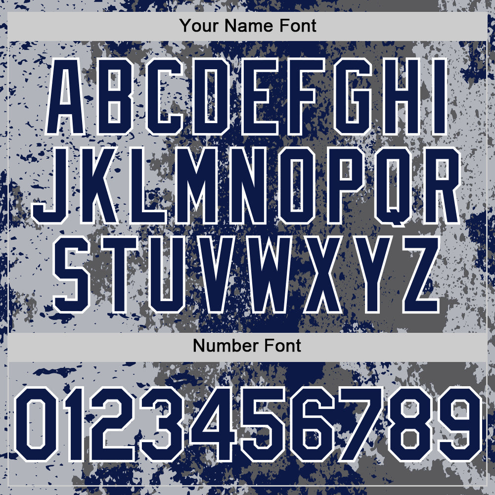 Custom Gray Navy-White 3D Pattern Design Bomber Full-Snap Varsity Letterman Hoodie Jacket