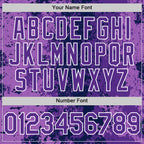 Custom Navy Purple-White 3D Pattern Design Bomber Full-Snap Varsity Letterman Hoodie Jacket