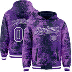 Custom Navy Purple-White 3D Pattern Design Bomber Full-Snap Varsity Letterman Hoodie Jacket