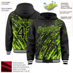 Custom Black Black-Neon Green 3D Pattern Design Bomber Full-Snap Varsity Letterman Hoodie Jacket