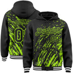 Custom Black Black-Neon Green 3D Pattern Design Bomber Full-Snap Varsity Letterman Hoodie Jacket