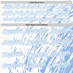 Custom White White-Light Blue 3D Pattern Design Bomber Full-Snap Varsity Letterman Hoodie Jacket