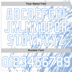 Custom White White-Light Blue 3D Pattern Design Bomber Full-Snap Varsity Letterman Hoodie Jacket