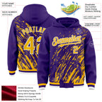 Custom Purple Gold-White 3D Pattern Design Bomber Full-Snap Varsity Letterman Hoodie Jacket