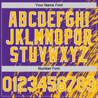 Custom Purple Gold-White 3D Pattern Design Bomber Full-Snap Varsity Letterman Hoodie Jacket