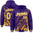 Custom Purple Gold-White 3D Pattern Design Bomber Full-Snap Varsity Letterman Hoodie Jacket