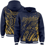 Custom Navy Navy-Old Gold 3D Pattern Design Bomber Full-Snap Varsity Letterman Hoodie Jacket