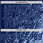 Custom Navy Navy-Light Blue 3D Pattern Design Bomber Full-Snap Varsity Letterman Hoodie Jacket