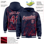 Custom Navy Crimson-White 3D Pattern Design Bomber Full-Snap Varsity Letterman Hoodie Jacket