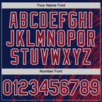 Custom Navy Crimson-White 3D Pattern Design Bomber Full-Snap Varsity Letterman Hoodie Jacket