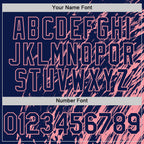 Custom Navy Navy-Medium Pink 3D Pattern Design Bomber Full-Snap Varsity Letterman Hoodie Jacket