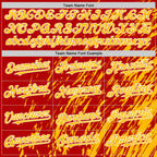 Custom Red Gold-White 3D Pattern Design Bomber Full-Snap Varsity Letterman Hoodie Jacket