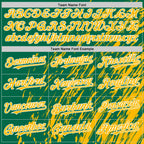 Custom Kelly Green Gold-White 3D Pattern Design Bomber Full-Snap Varsity Letterman Hoodie Jacket
