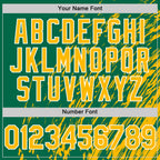 Custom Kelly Green Gold-White 3D Pattern Design Bomber Full-Snap Varsity Letterman Hoodie Jacket