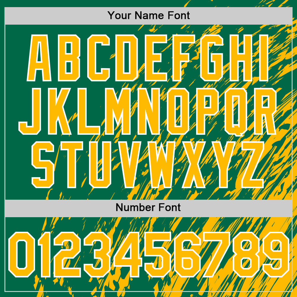 Custom Kelly Green Gold-White 3D Pattern Design Bomber Full-Snap Varsity Letterman Hoodie Jacket