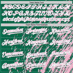 Custom Kelly Green White-Light Pink 3D Pattern Design Bomber Full-Snap Varsity Letterman Hoodie Jacket