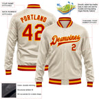Custom Cream Red-Gold Bomber Full-Snap Varsity Faux Leather Letterman Jacket