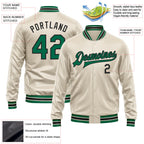 Custom Cream Kelly Green-Black Bomber Full-Snap Varsity Faux Leather Letterman Jacket