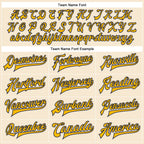 Custom Cream Gold-Navy Bomber Full-Snap Varsity Faux Leather Letterman Jacket
