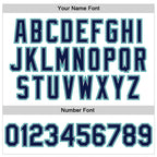 Custom White Navy Teal-Gray Bomber Full-Snap Varsity Faux Leather Letterman Jacket