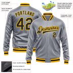 Custom Gray Black-Gold Bomber Full-Snap Varsity Faux Leather Letterman Jacket