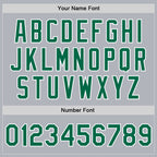 Custom Gray Kelly Green-White Bomber Full-Snap Varsity Faux Leather Letterman Jacket