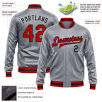 Custom Gray Red-Black Bomber Full-Snap Varsity Faux Leather Letterman Jacket