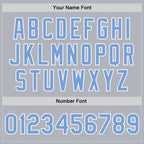 Custom Gray Light Blue-White Bomber Full-Snap Varsity Faux Leather Letterman Jacket