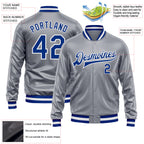 Custom Gray Royal-White Bomber Full-Snap Varsity Faux Leather Letterman Jacket