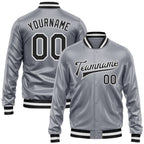 Custom Gray Black-White Bomber Full-Snap Varsity Faux Leather Letterman Jacket