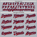 Custom Gray Red-Navy Bomber Full-Snap Varsity Faux Leather Letterman Jacket